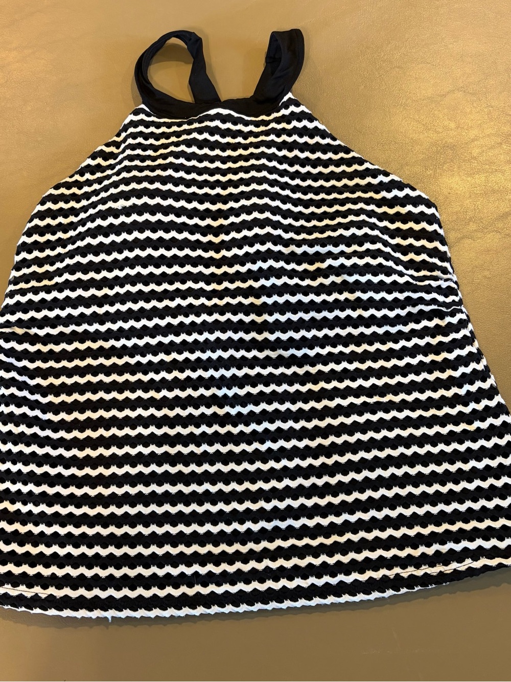 Lands' End Black and White Striped Women's Swim Tankini Top